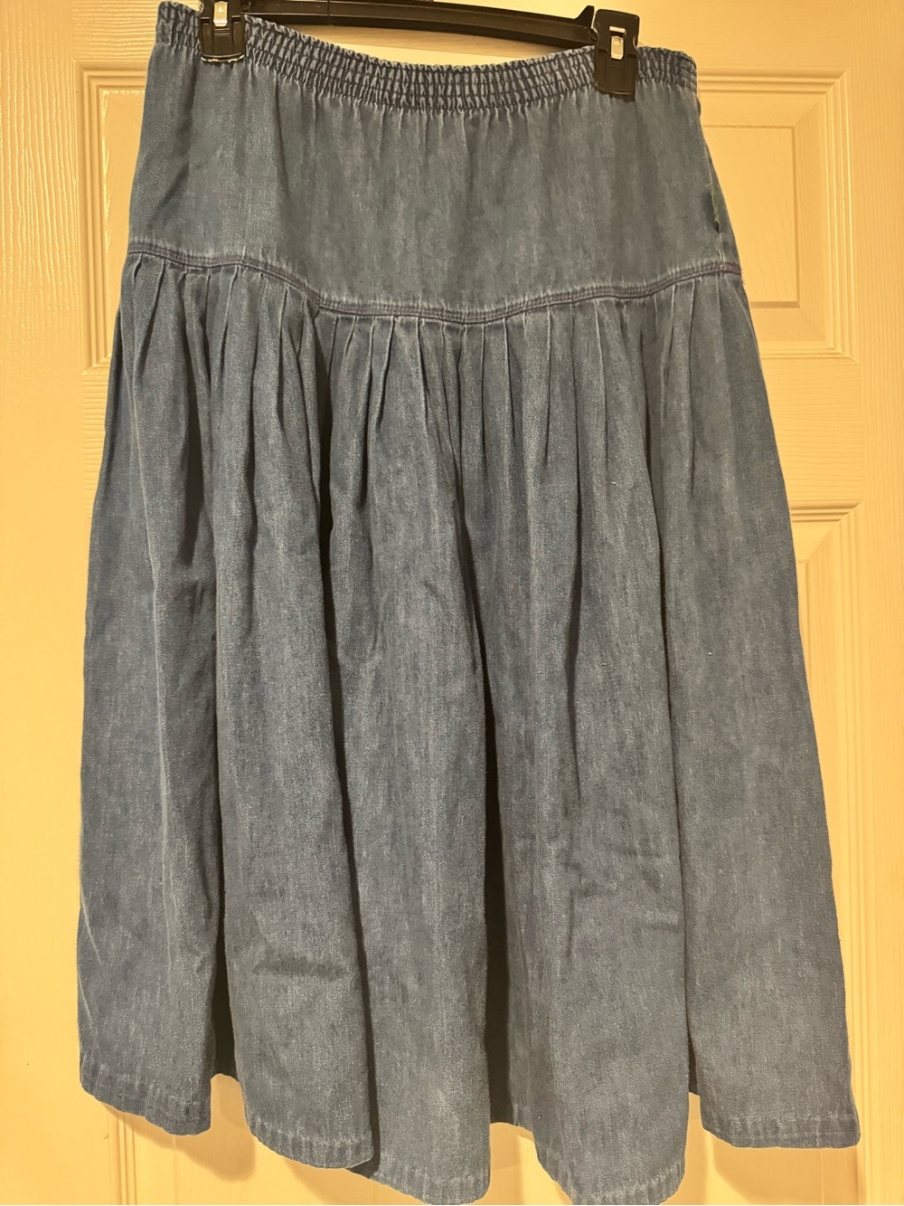 Vintage Light Blue Denim Gathered A-Line Skirt